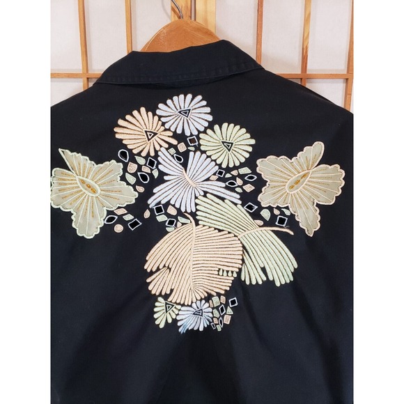 Vintage Jacket Embroidered Black Floral Boho Black CC Sportswear - Size Medium - Picture 10 of 14